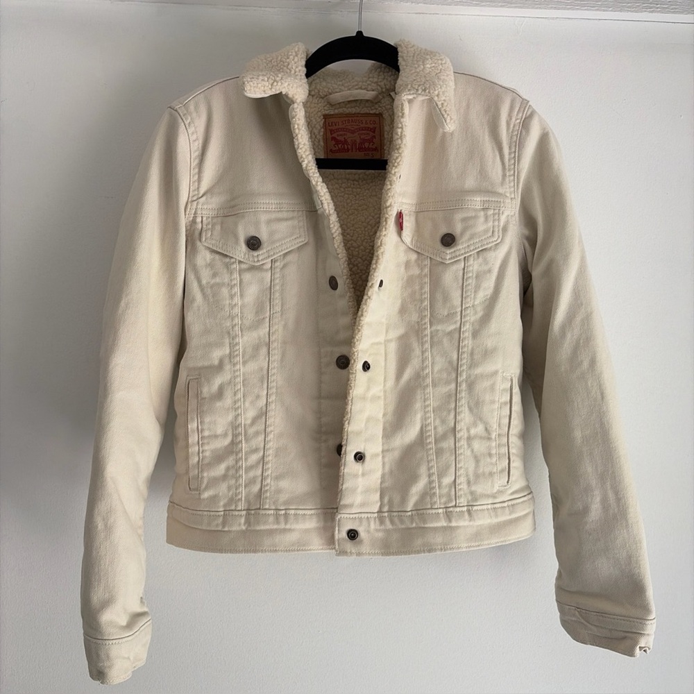 Levi's Cream Sherpa-Lined Denim Jacket with Leather Label